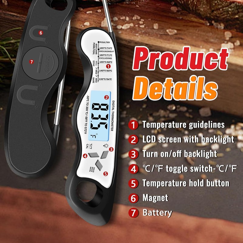 Jamestry Meat Thermometer, IP67 Waterproof Digital Meat Thermometer with Backlight, Hold Function & Magnet for Grill, BBQ, Candy, Beef,Turkey - Image 4